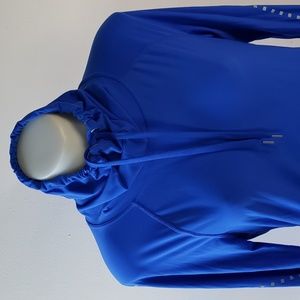 Cobalt blue long sleeve turtleneck running jacket